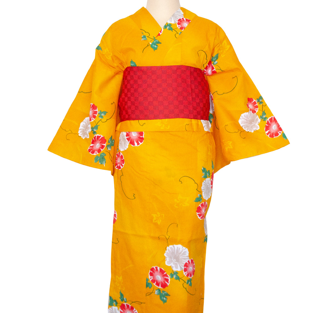 二部式浴衣/朝顔(黄色)＆帯セット