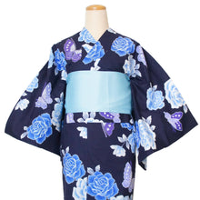 画像をギャラリービューアに読み込む, 二部式浴衣/牡丹と蝶(紺)&帯セット
