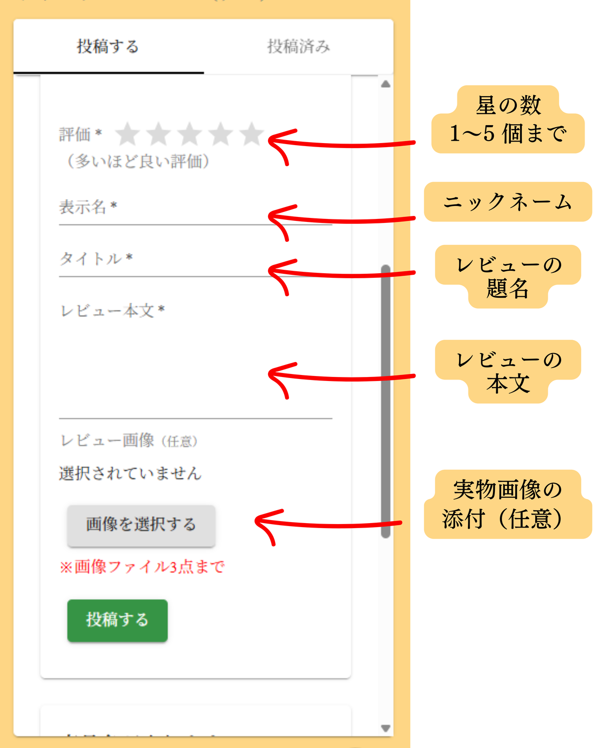 レビュー入力画面