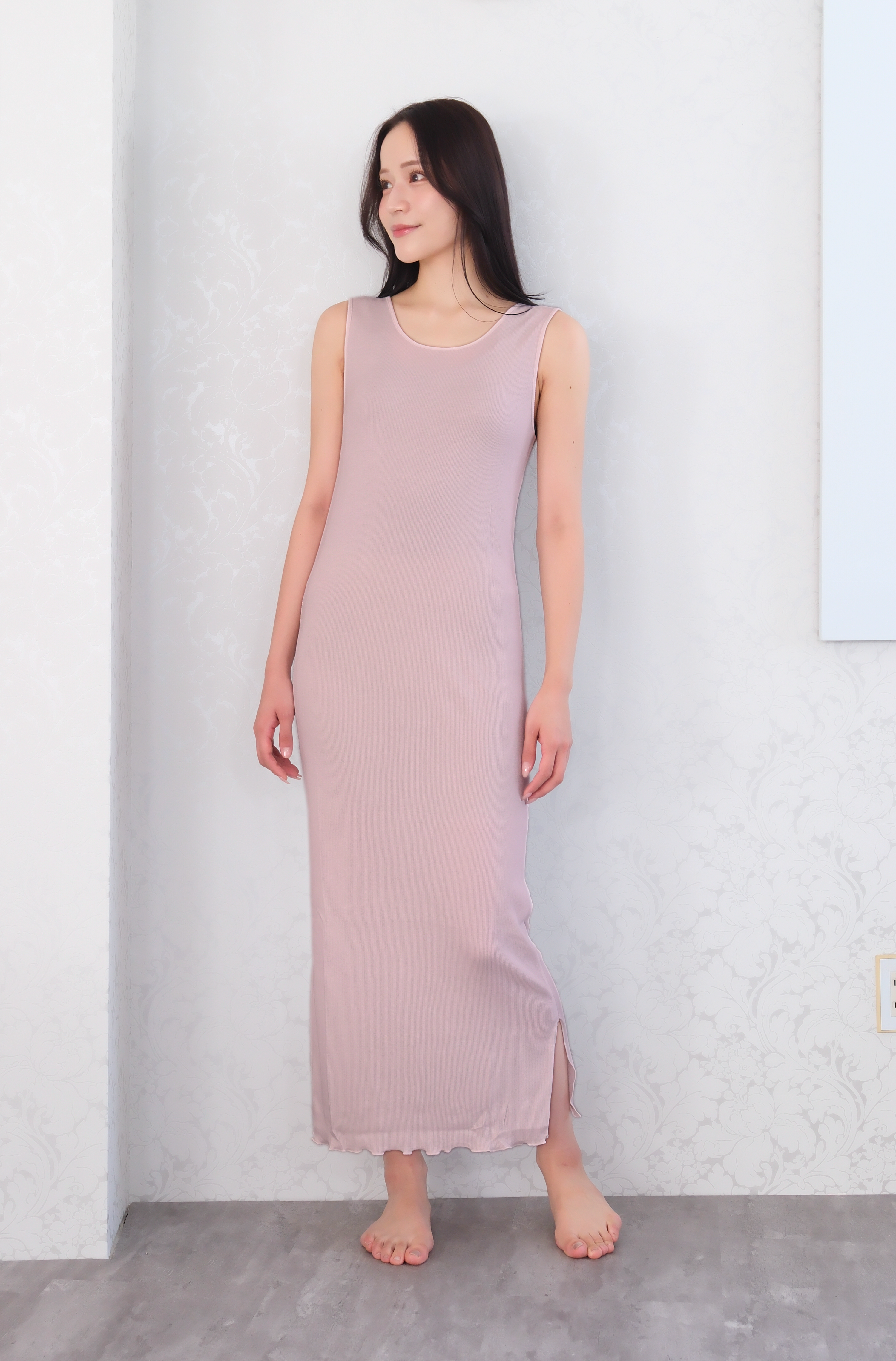 きものの肌着ワンピース（スモーキーピンク）Kimono slip dress(smokypink)