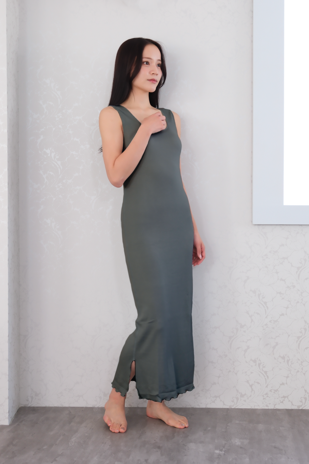 きものの肌着ワンピース（チャコール）Kimono slip dress(charcoal)