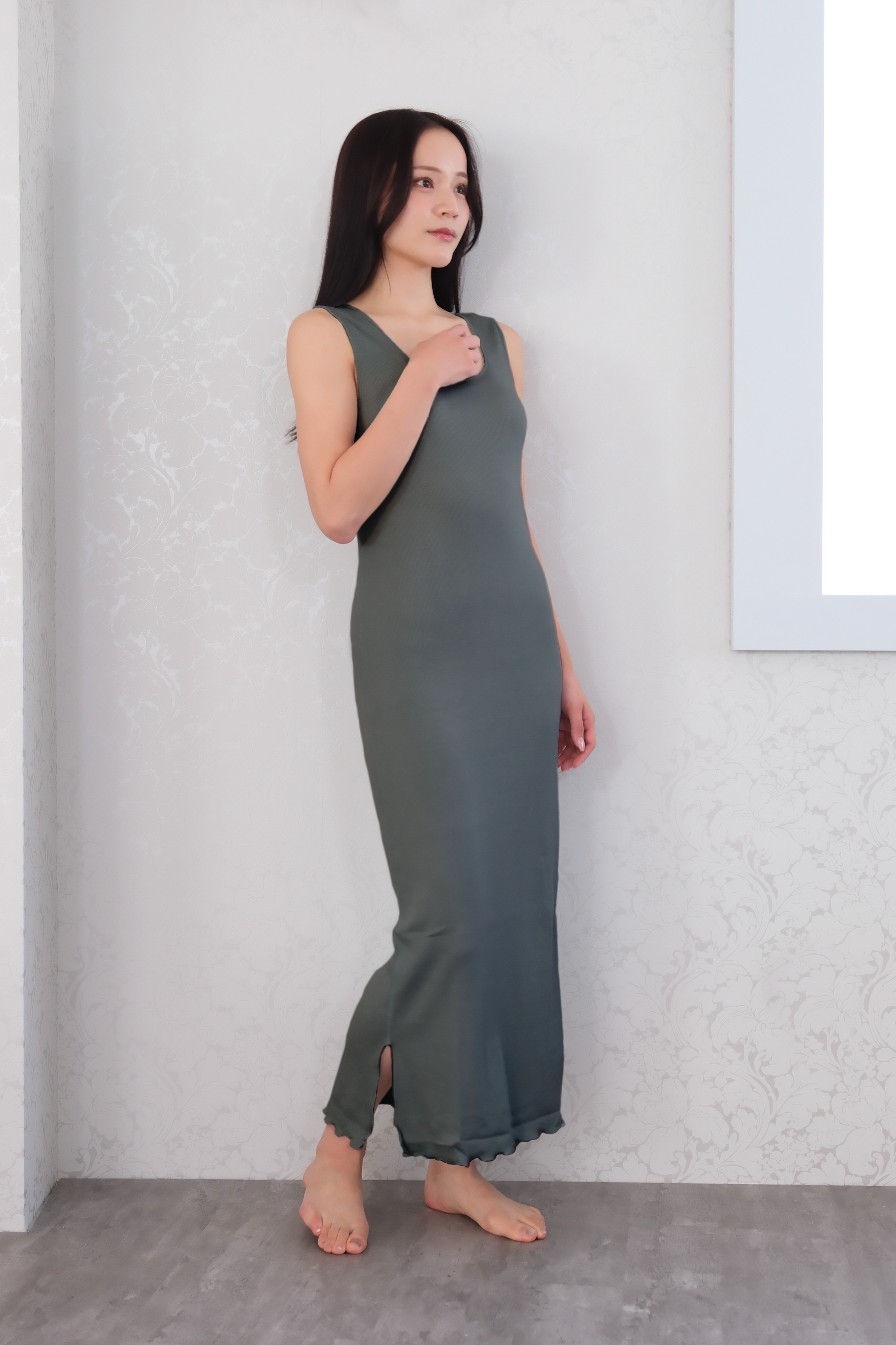 きものの肌着ワンピース（チャコール）Kimono slip dress(charcoal)