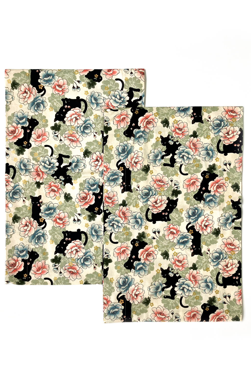 つけ替え袖 / 黒ネコと牡丹（アイボリー）