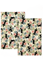 つけ替え袖 / 黒ネコと牡丹（アイボリー）