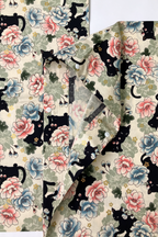 つけ替え袖 / 黒ネコと牡丹（アイボリー）