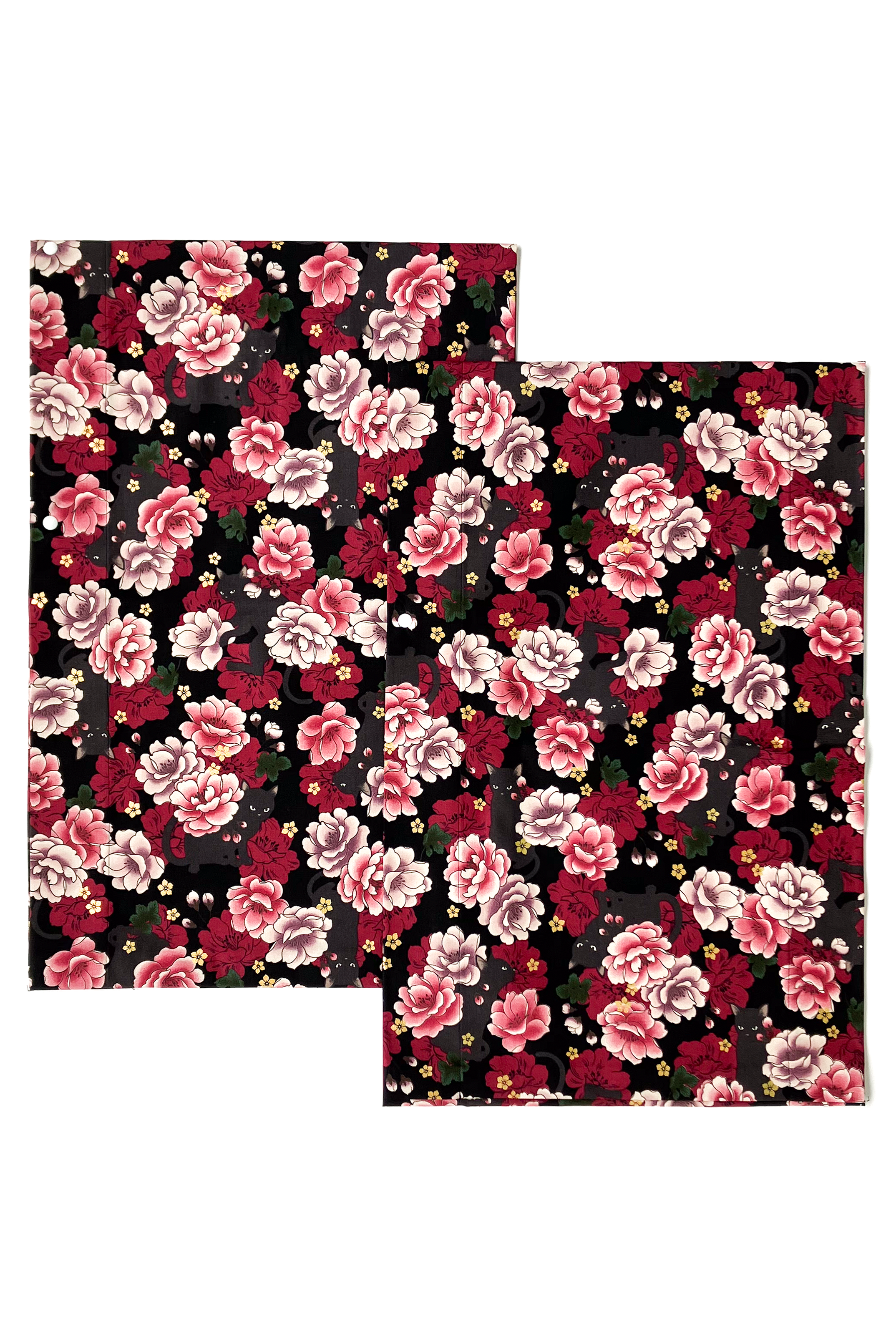 つけ替え袖 / 黒ネコと牡丹（ブラック）