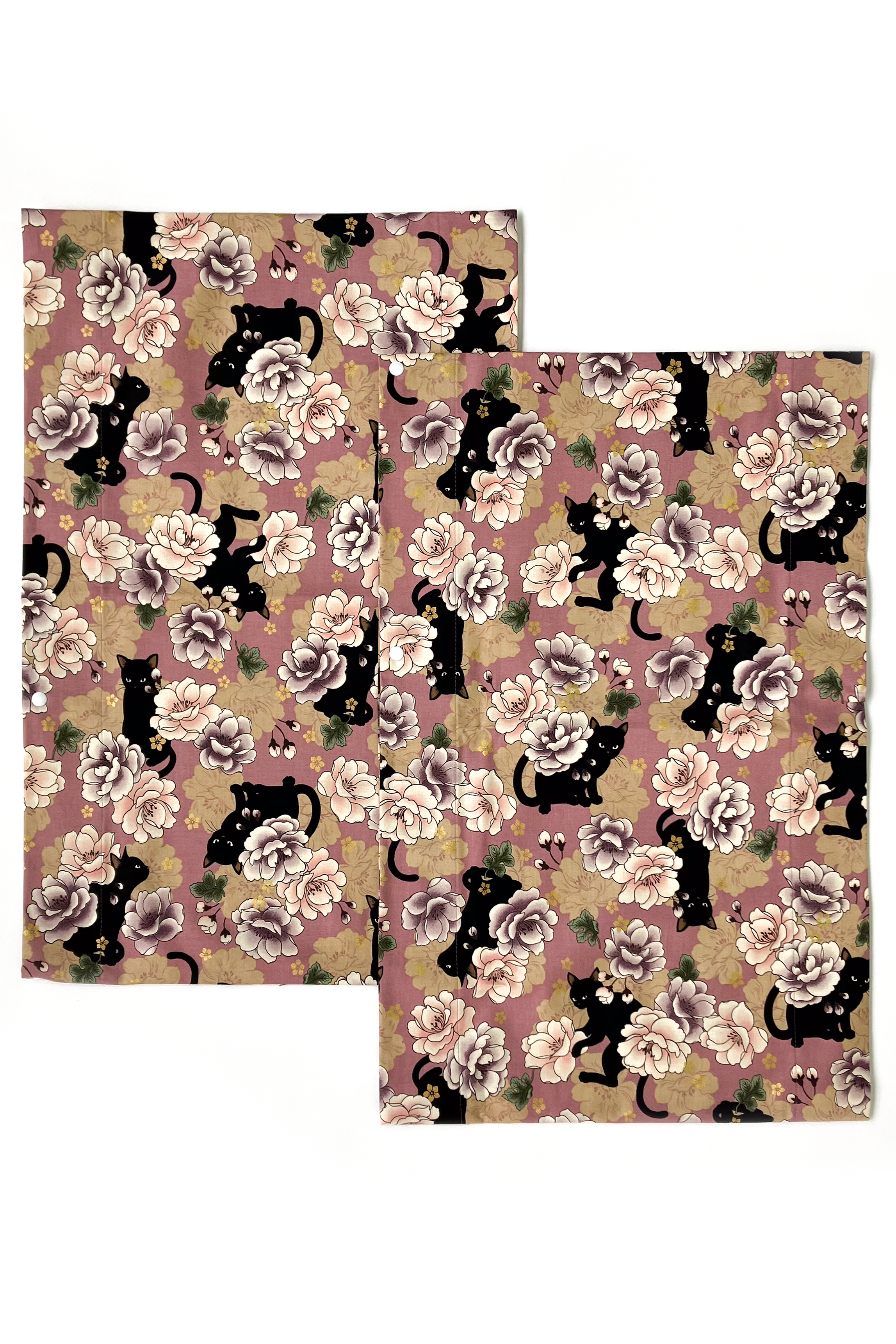 つけ替え袖 / 黒ネコと牡丹（スモーキーピンク）