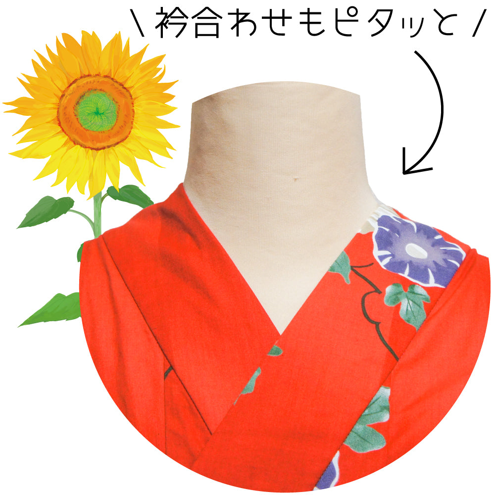 二部式浴衣/牡丹と蝶(紺)＆帯セット