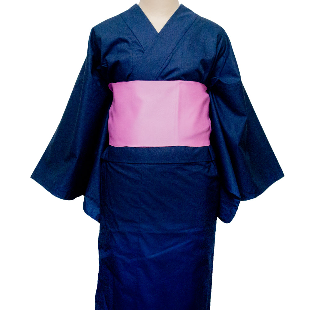 二部式浴衣/無地とレース(紺)＆帯セット