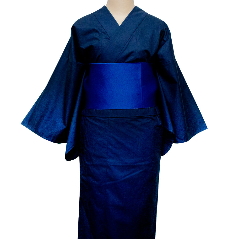 二部式浴衣/無地とレース(紺)＆帯セット