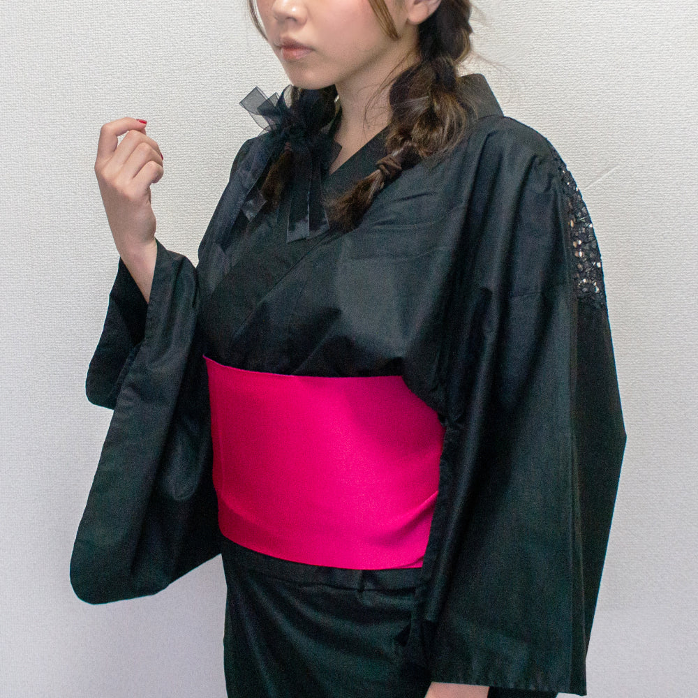 二部式浴衣/無地とレース(黒)＆帯セット