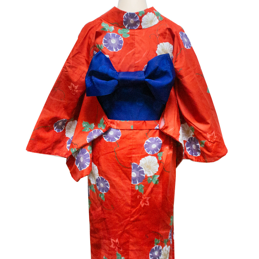 二部式浴衣/朝顔(赤)＆帯セット