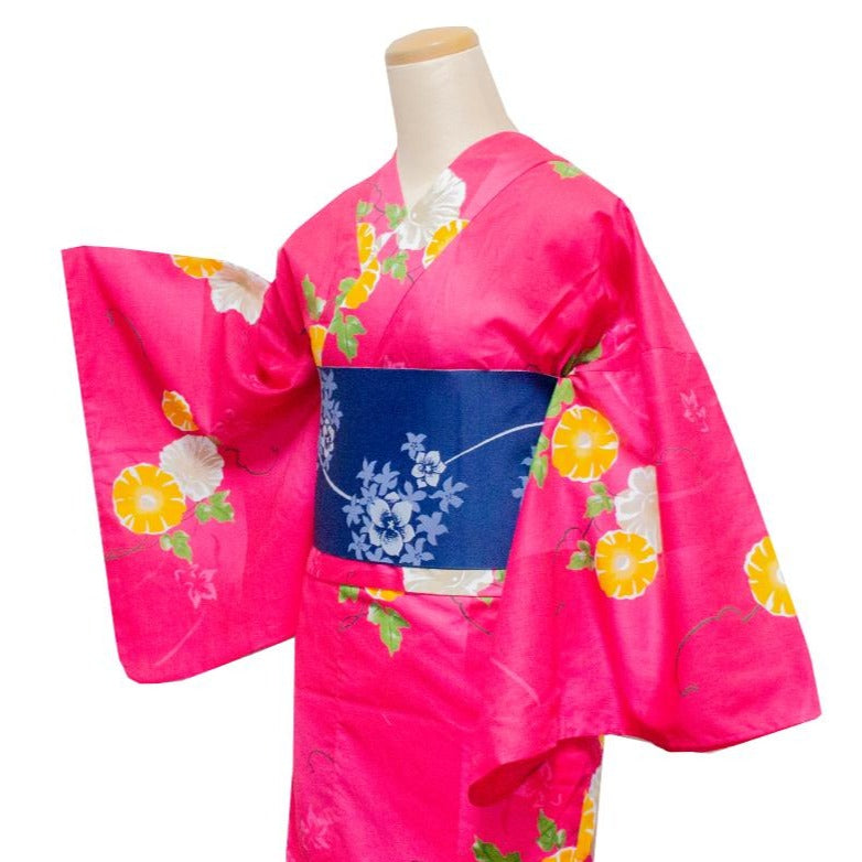 二部式浴衣/朝顔(ピンク)＆帯セット