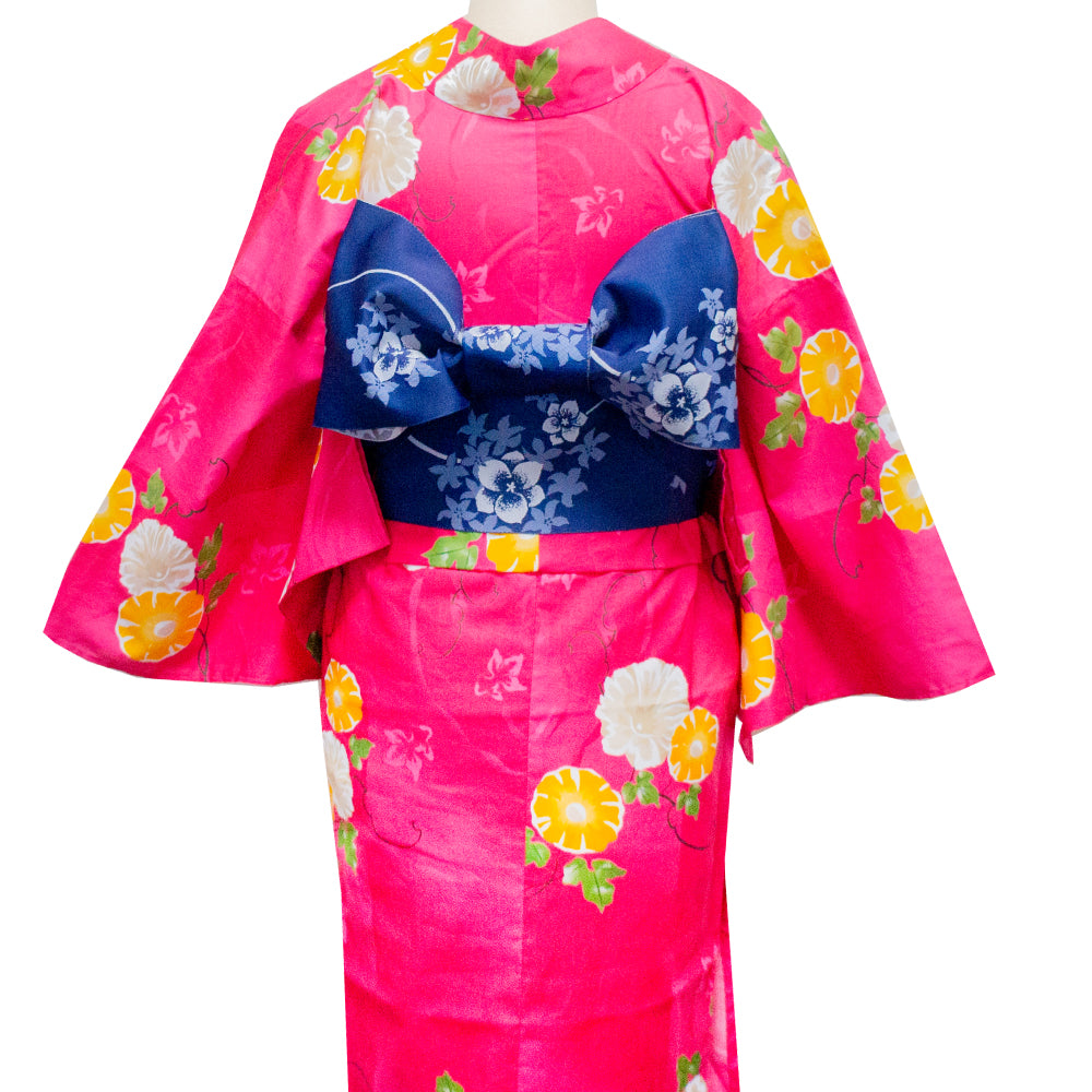 二部式浴衣/朝顔(ピンク)＆帯セット