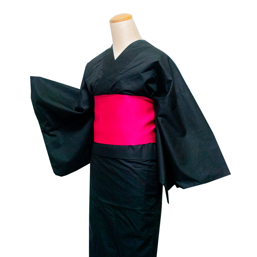 二部式浴衣/無地とレース(黒)＆帯セット