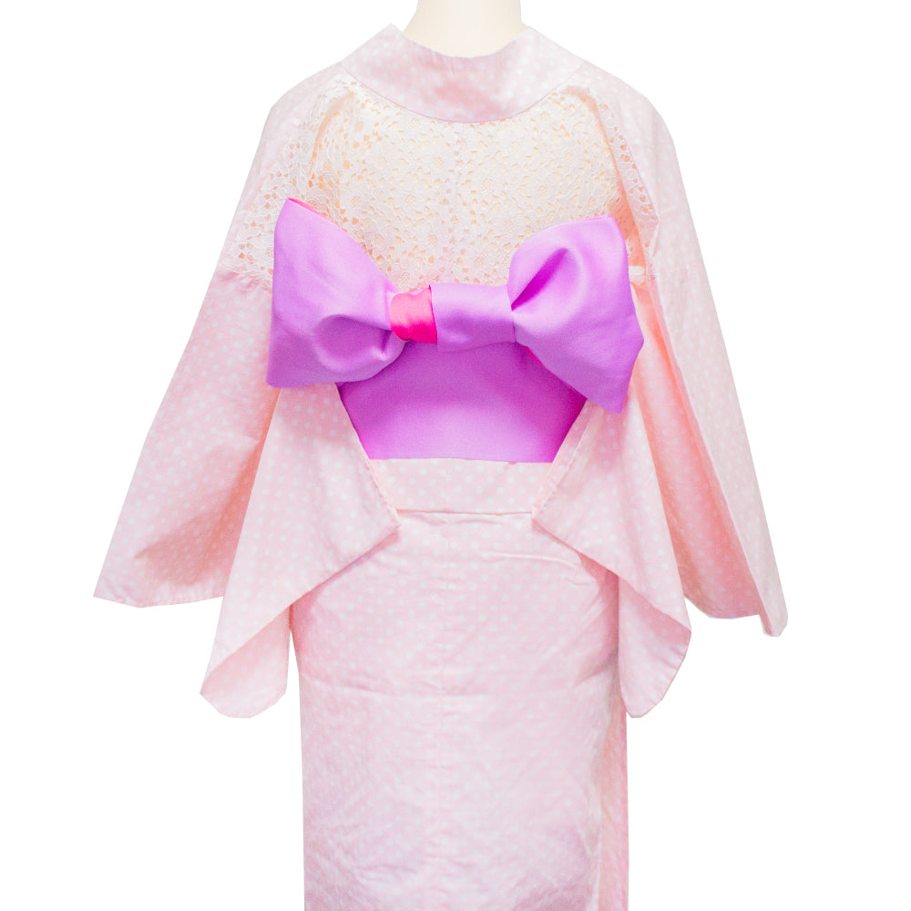 二部式浴衣/水玉とレース(ピンク)＆帯セット