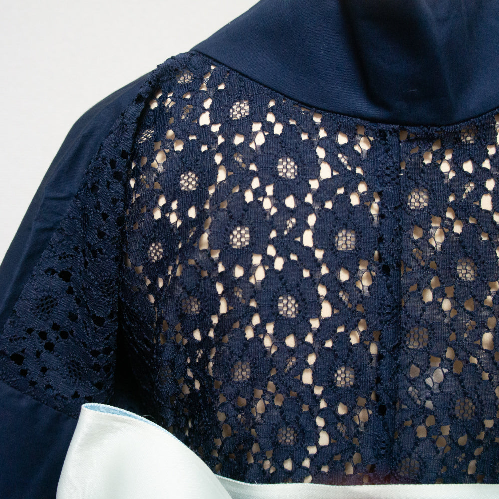 二部式浴衣/無地とレース(紺)＆帯セット