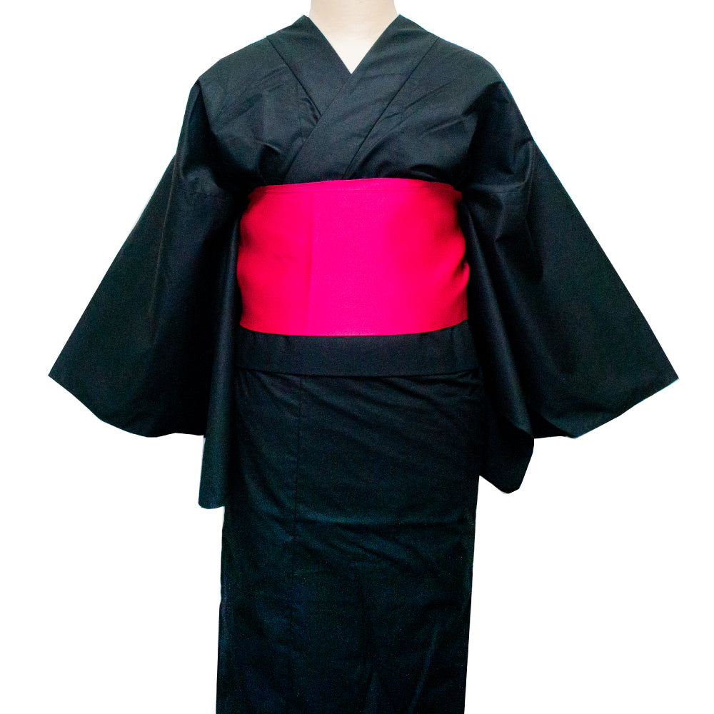 二部式浴衣/無地とレース(黒)＆帯セット