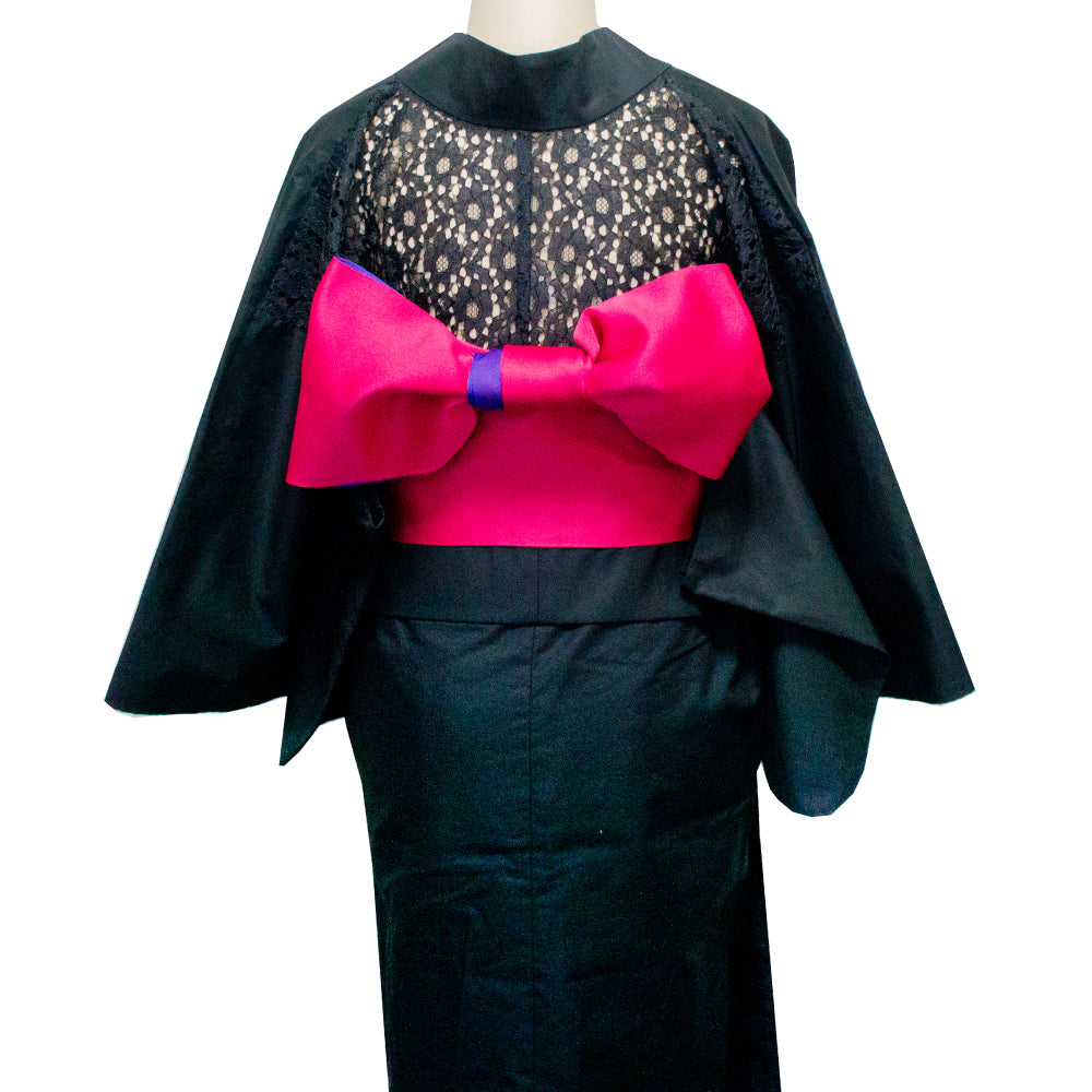 二部式浴衣/無地とレース(黒)＆帯セット