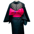 二部式浴衣/無地とレース(黒)＆帯セット