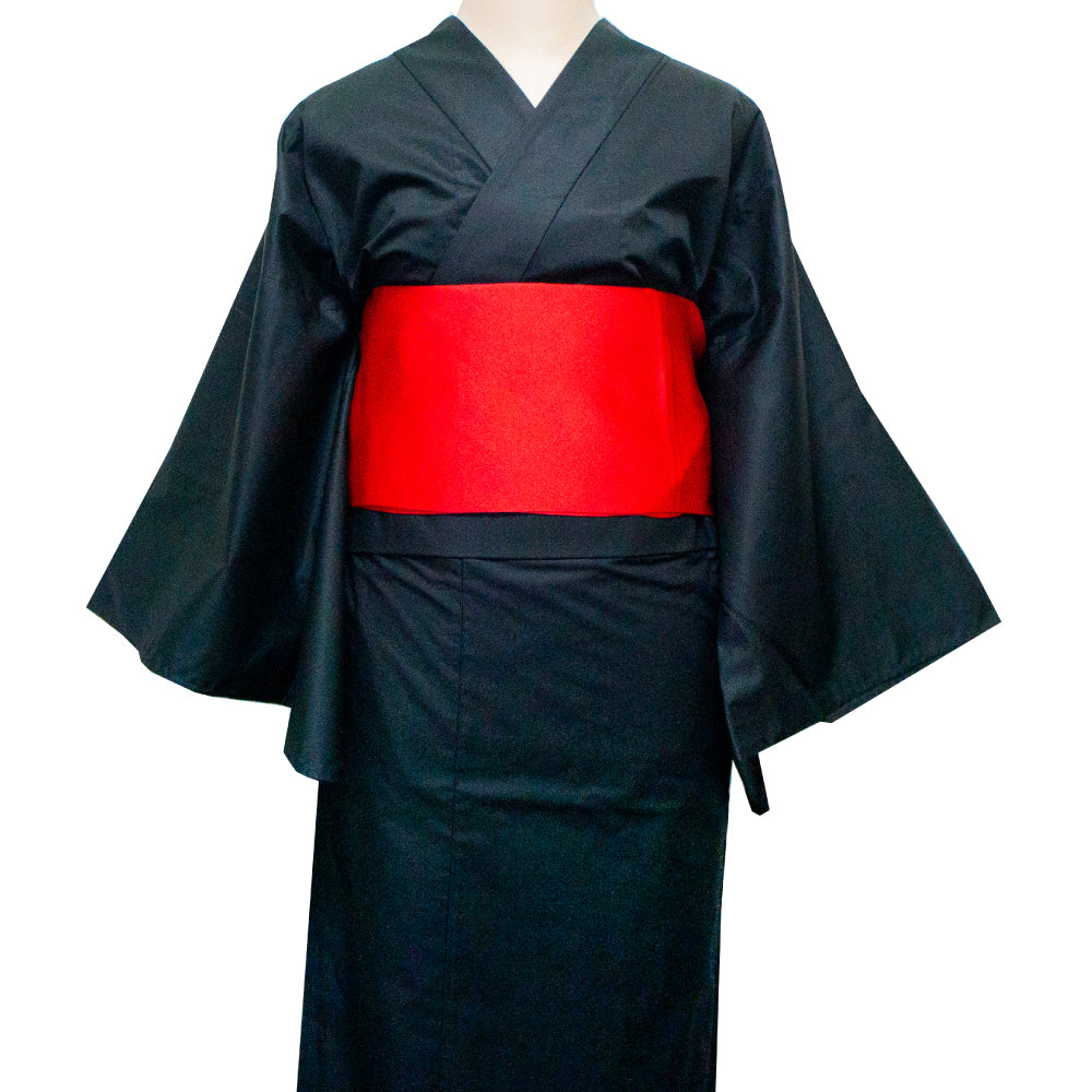 二部式浴衣/無地とレース(黒)＆帯セット