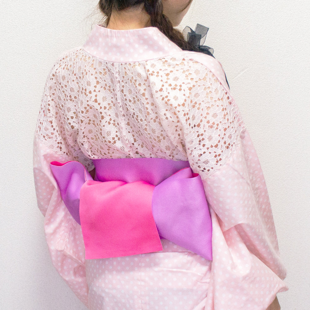 二部式浴衣/水玉とレース(ピンク)＆帯セット1| gekkabizin(月下美人