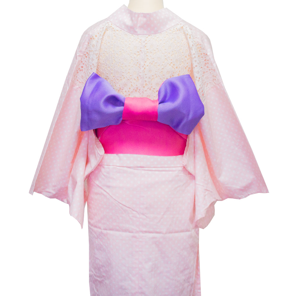 二部式浴衣/水玉とレース(ピンク)＆帯セット