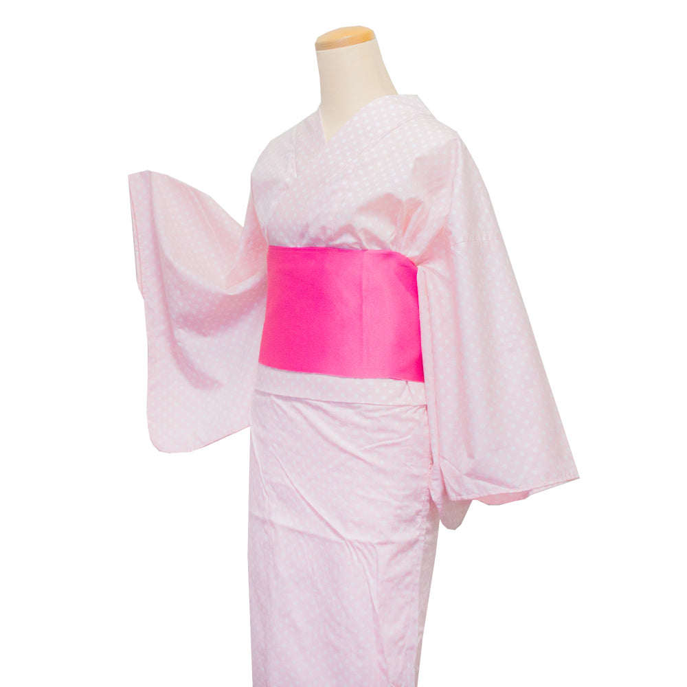 二部式浴衣/水玉とレース(ピンク)＆帯セット