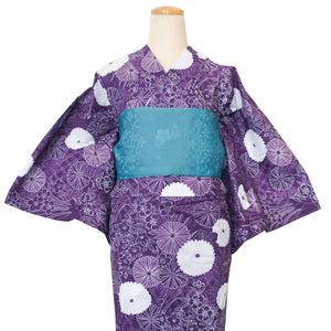二部式浴衣/菊と春の花々(紫)＆帯セット