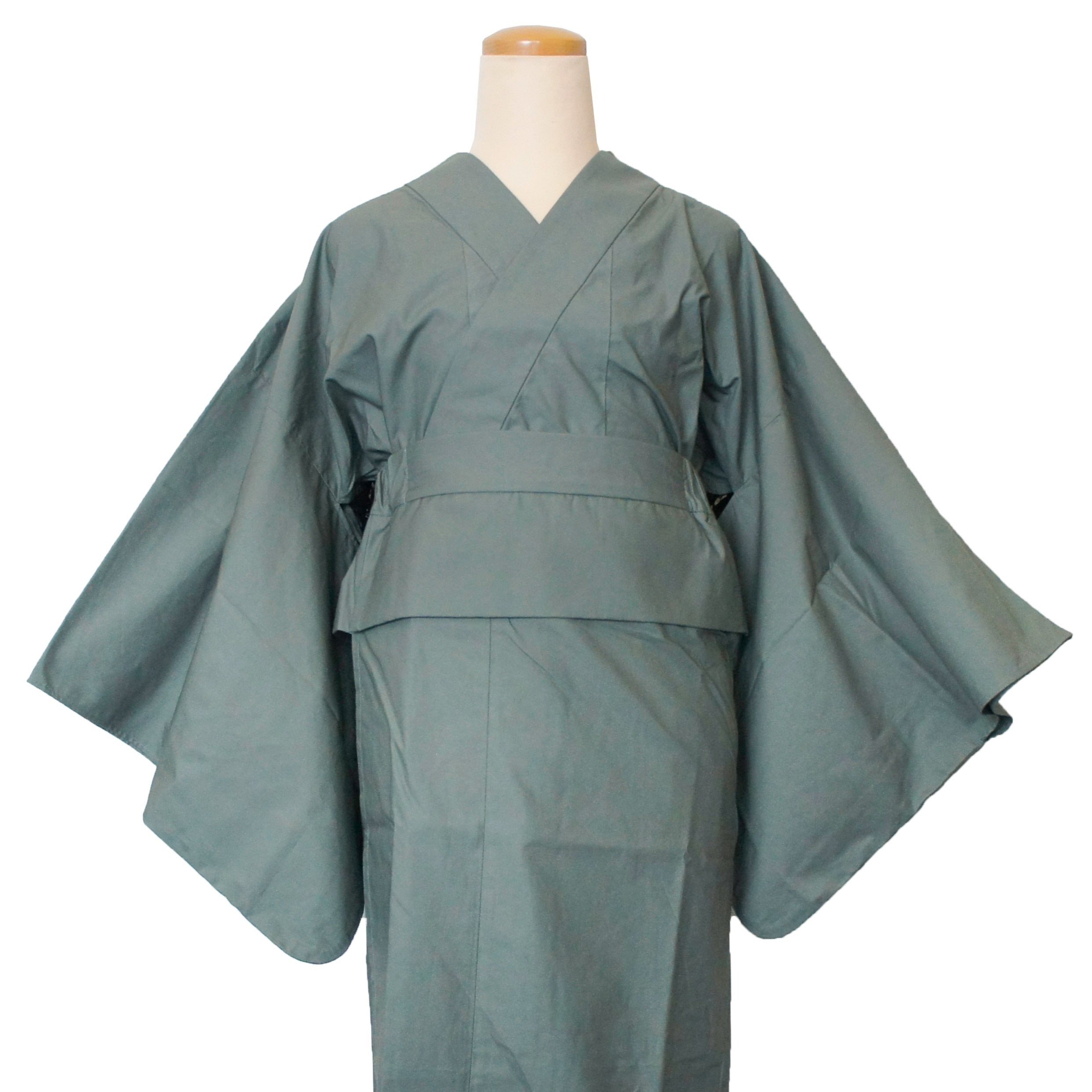 二部式浴衣/無地とレース(モスグリーン)