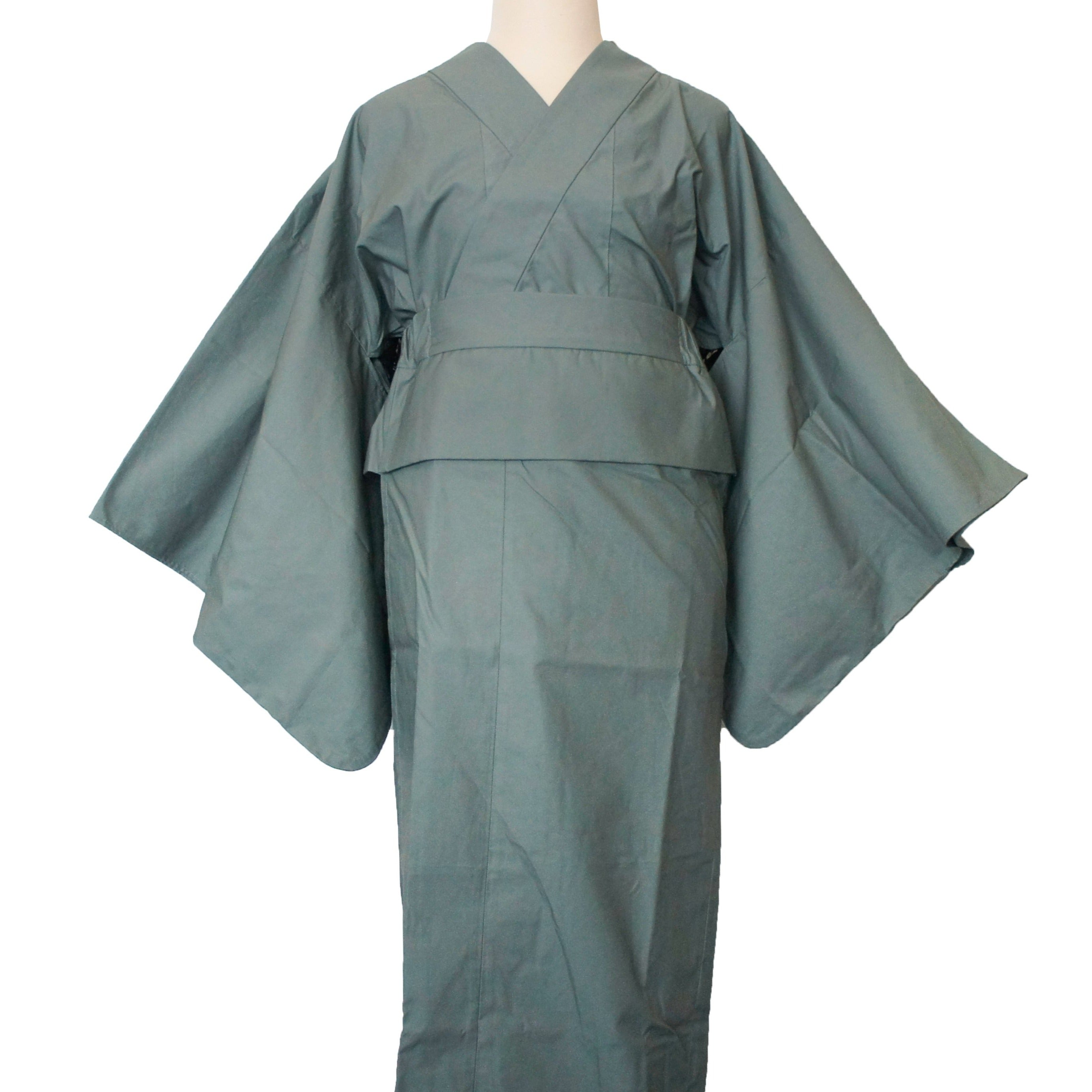 二部式浴衣/無地とレース(モスグリーン)