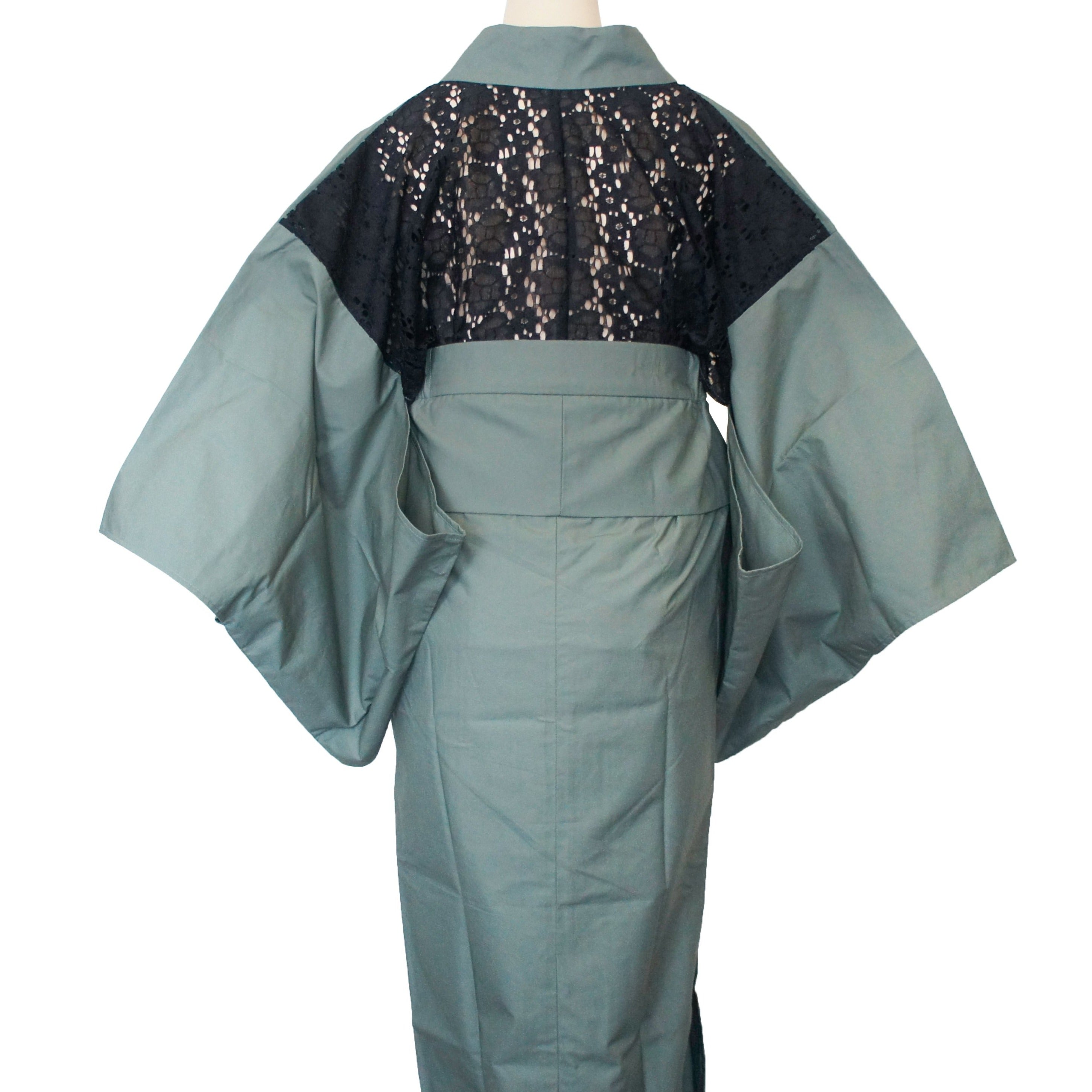 二部式浴衣/無地とレース(モスグリーン)