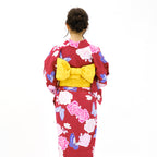 二部式浴衣/牡丹と蝶(赤)＆帯セット