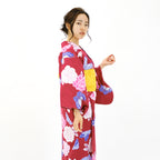 二部式浴衣/牡丹と蝶(赤)＆帯セット