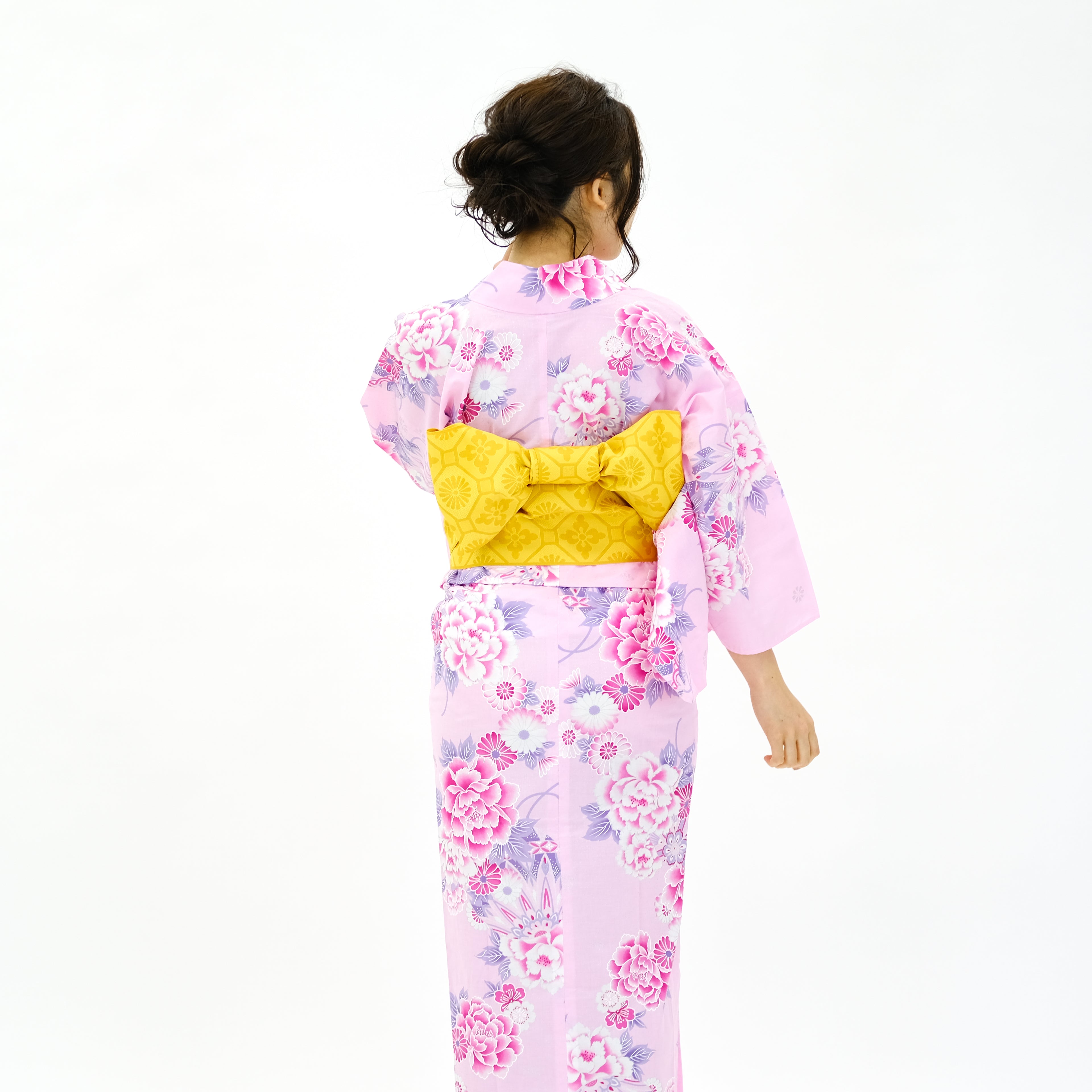 二部式浴衣/牡丹と菊(銀ラメ)＆帯セット