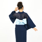 二部式浴衣/無地とレース(紺)＆帯セット