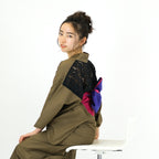 二部式浴衣/無地とレース(カーキ)＆帯