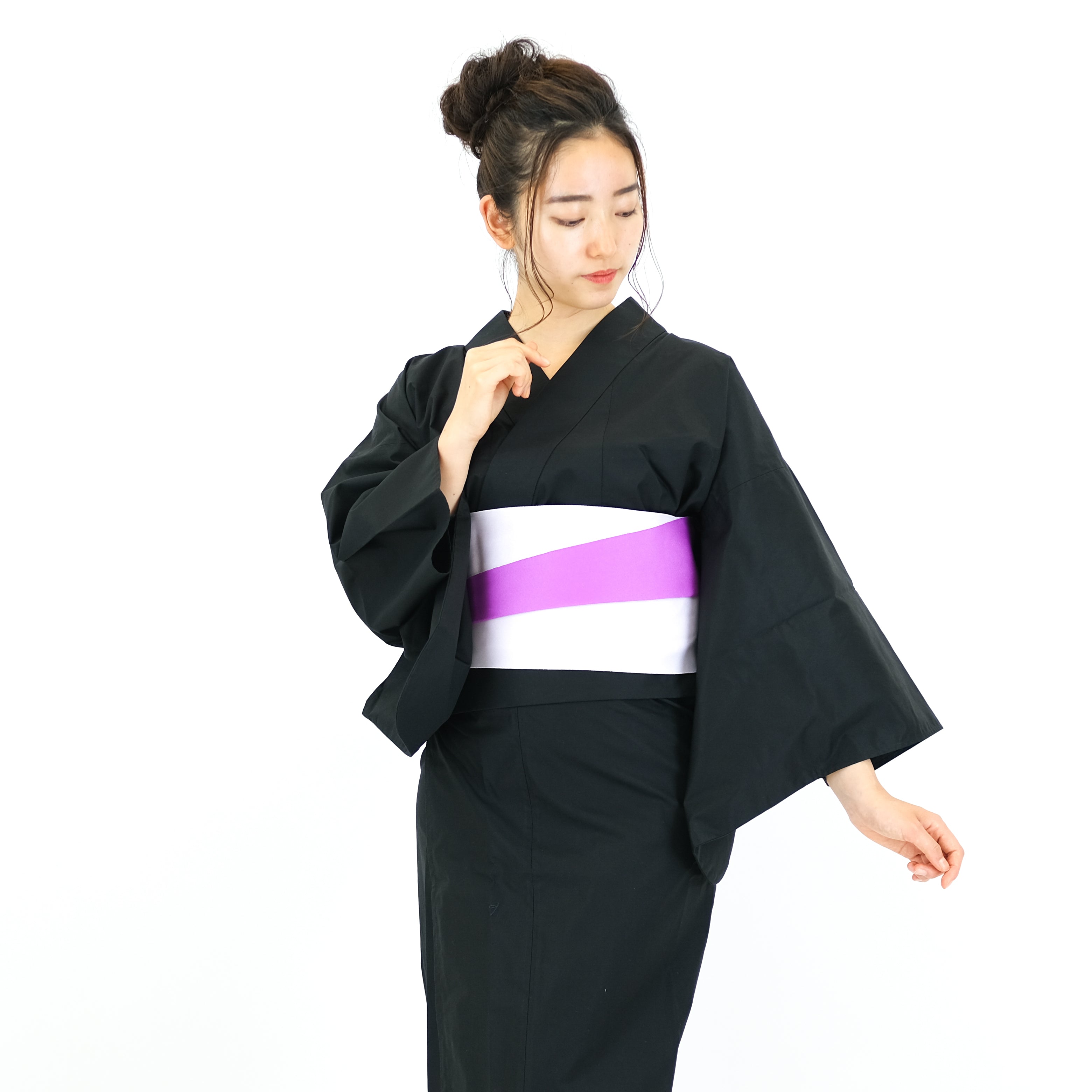 二部式浴衣/無地とレース(黒)＆帯セット| gekkabizin(月下美人