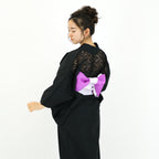 二部式浴衣/無地とレース(黒)＆帯セット