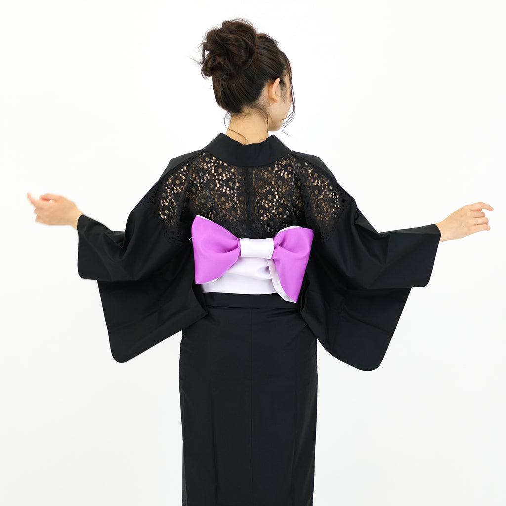 二部式浴衣/無地とレース(黒)＆帯セット