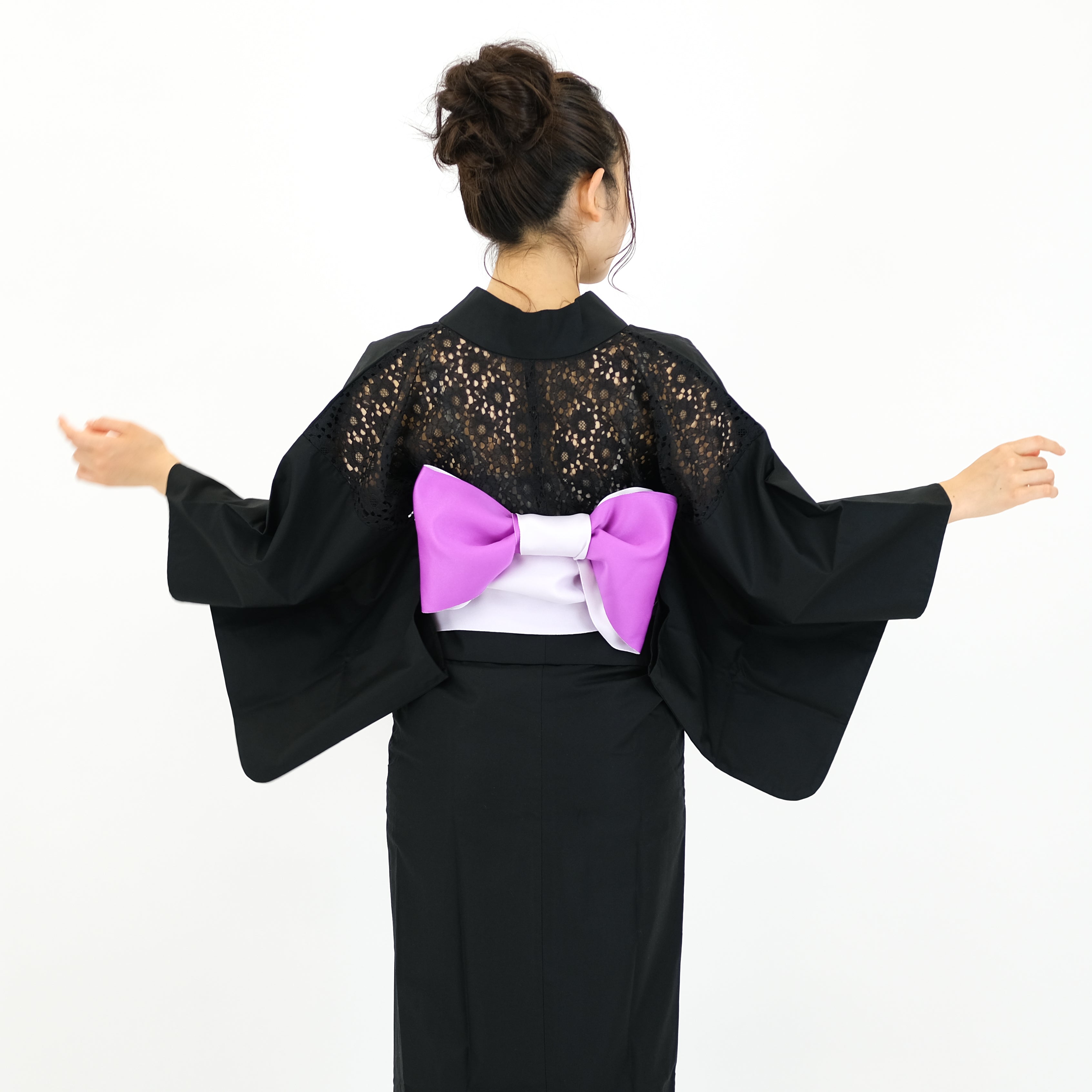 二部式浴衣/無地とレース(黒)＆帯セット