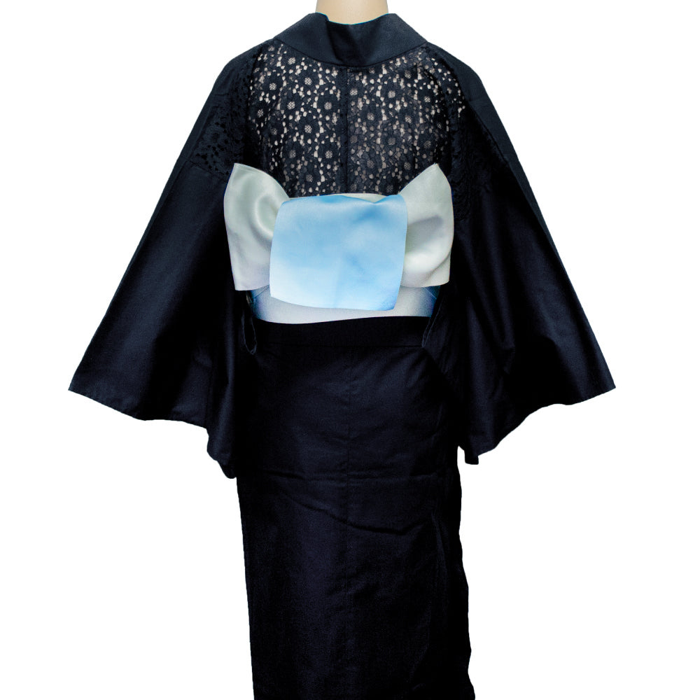 二部式浴衣/無地とレース(黒)＆帯セット