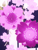 二部式浴衣/変則市松と桜(紺)＆帯セット