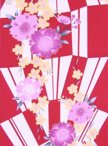 二部式浴衣/矢絣と桜(赤)＆帯セット