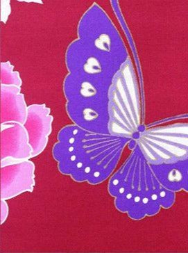 二部式浴衣/牡丹と蝶(赤)＆帯セット